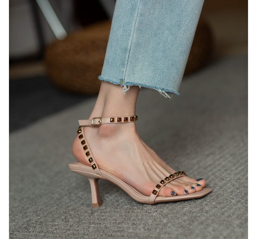 Ankle Stiletto Sandals Studded Strap