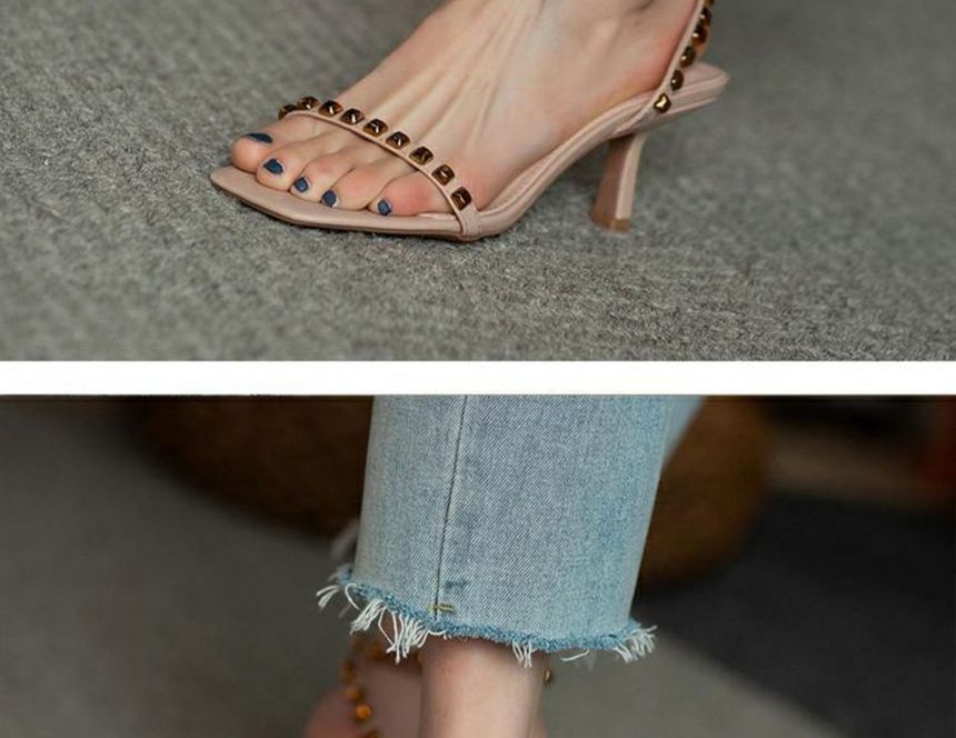 Ankle Stiletto Sandals Studded Strap