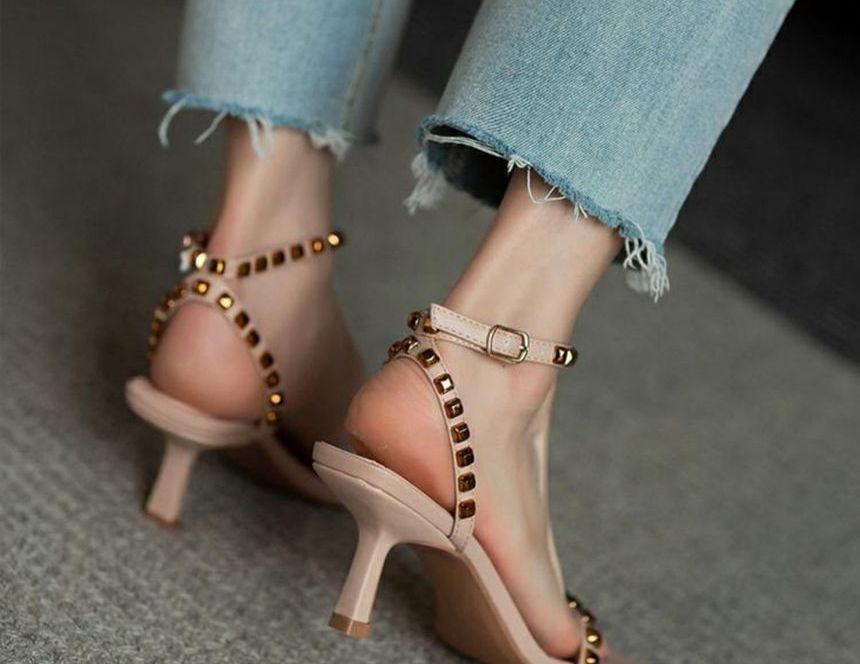 Ankle Stiletto Sandals Studded Strap