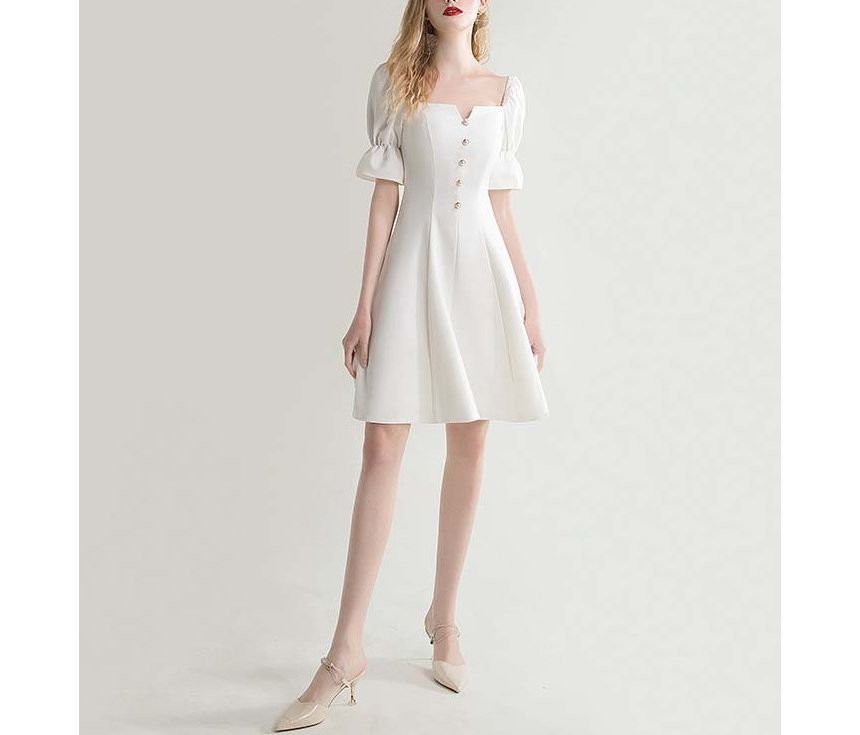 Short-Sleeve Square-Neck A-Line Dress