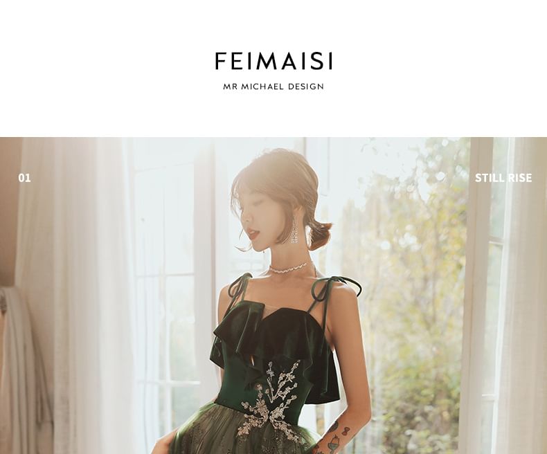 Sequin Midi A-Line Evening Gown with Spaghetti Straps