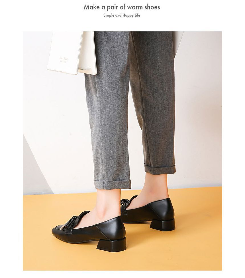 Plain Bow Block Heel Loafers Egirldoll