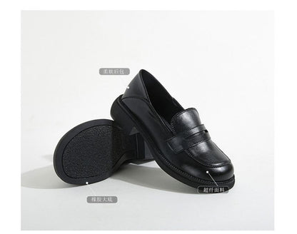 Plain Block Heel Loafers Egirldoll