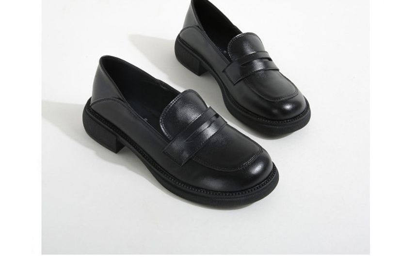 Plain Block Heel Loafers Egirldoll