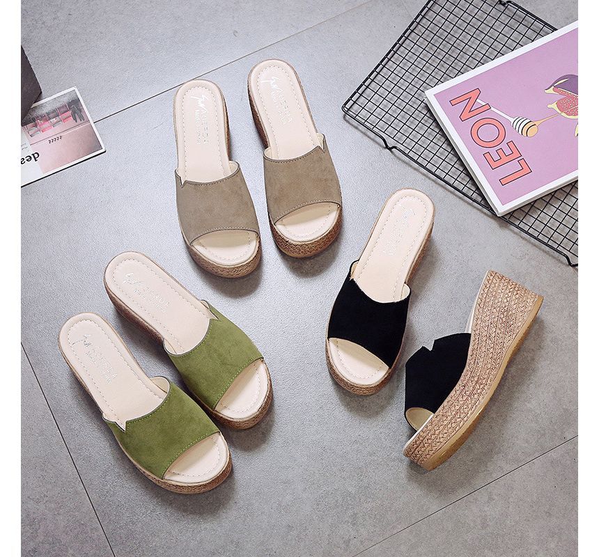 Wedge-Heel Slide Platform Sandals