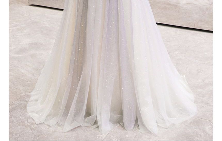 Gown Rhinestone A-Line Gradient Evening Neckline Strap Mesh Sweetheart Spaghetti