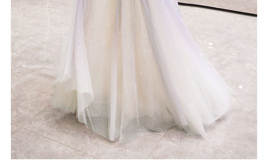 Gown Rhinestone A-Line Gradient Evening Neckline Strap Mesh Sweetheart Spaghetti