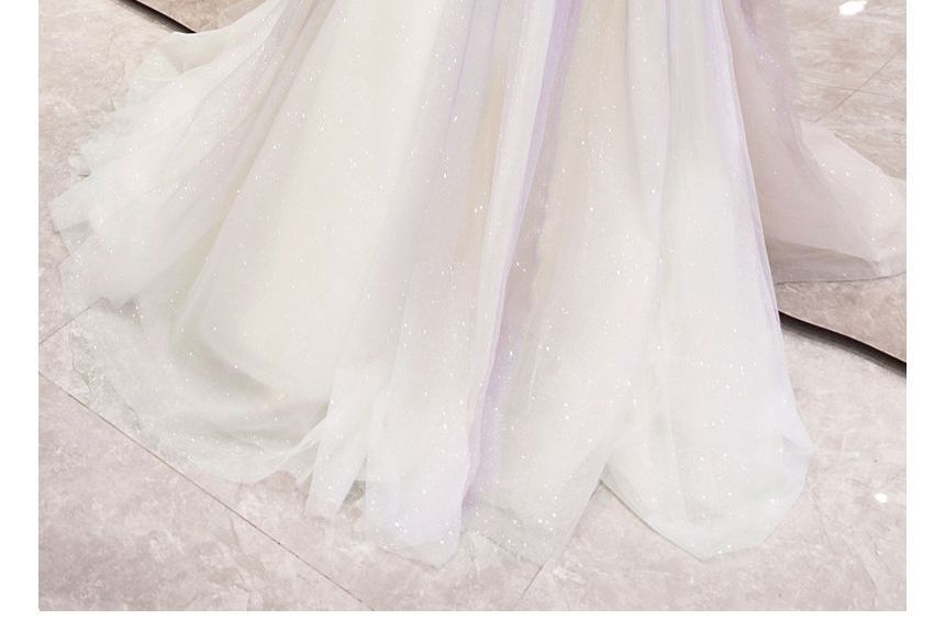 Gown Rhinestone A-Line Gradient Evening Neckline Strap Mesh Sweetheart Spaghetti