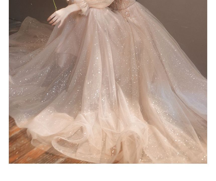 Glitter (Various Long-Sleeve Square Embellished Neck Dress Cocktail Mesh Designs)