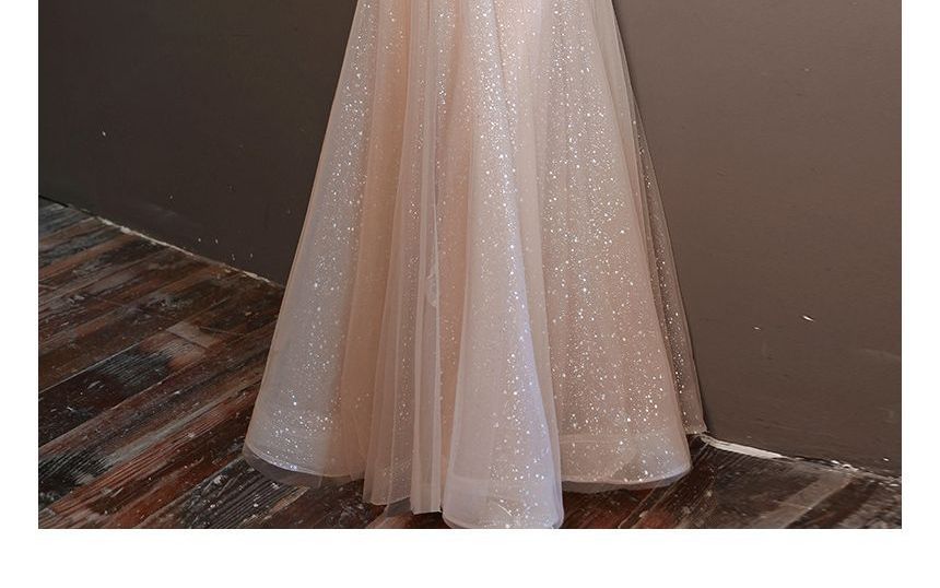 Glitter (Various Long-Sleeve Square Embellished Neck Dress Cocktail Mesh Designs)