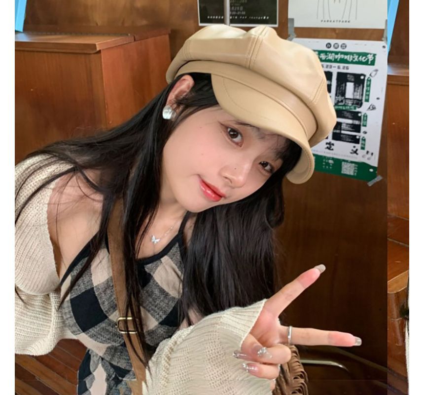 Leather Newsboy Faux Cap