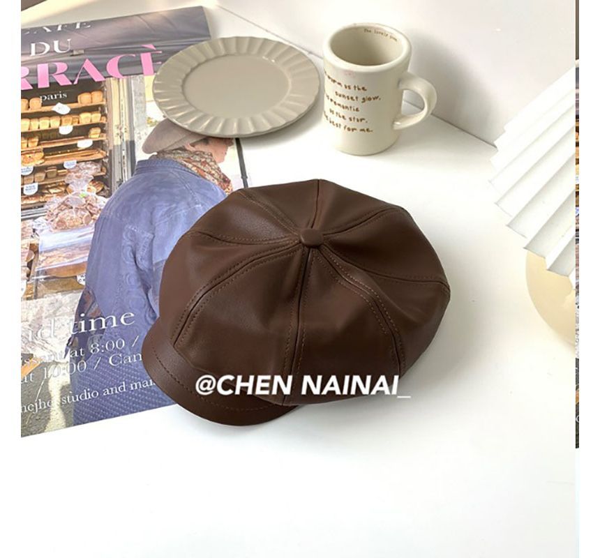 Leather Newsboy Faux Cap