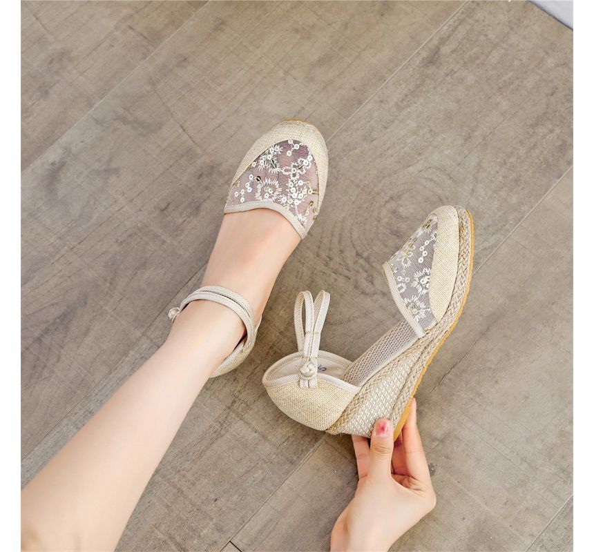 Flower Sandals Wedge Embroidered