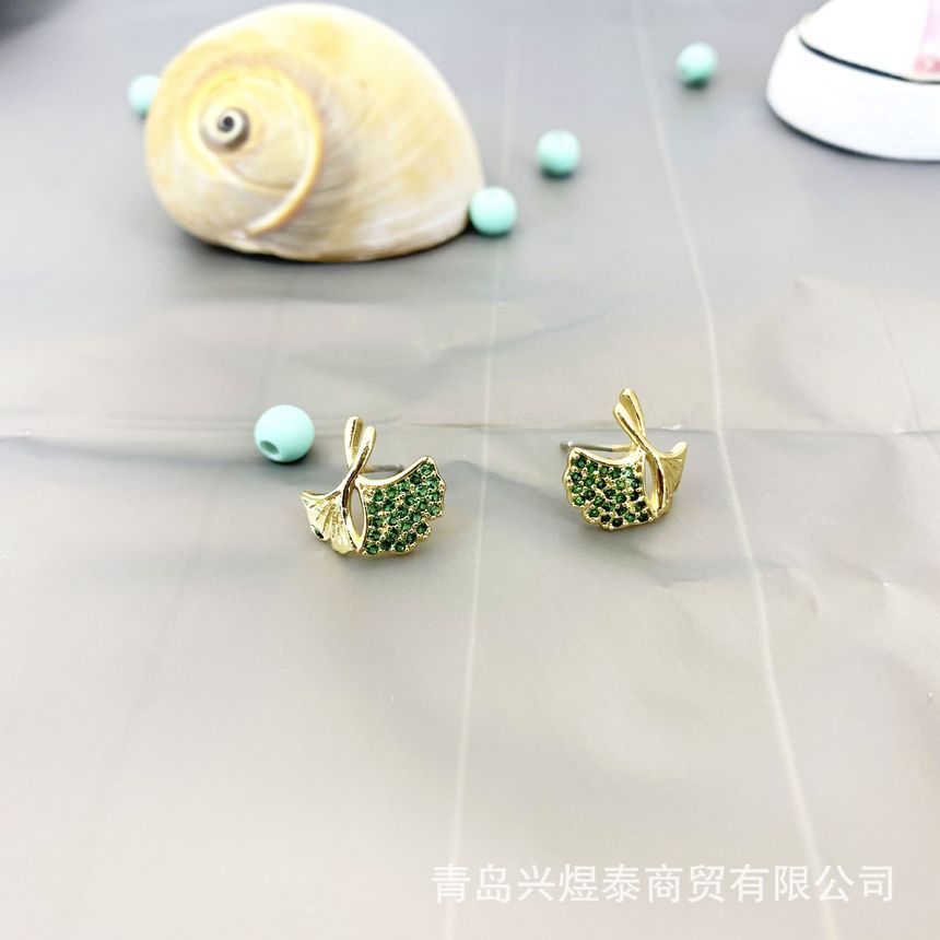 Leaf Rhinestone Alloy Earring
