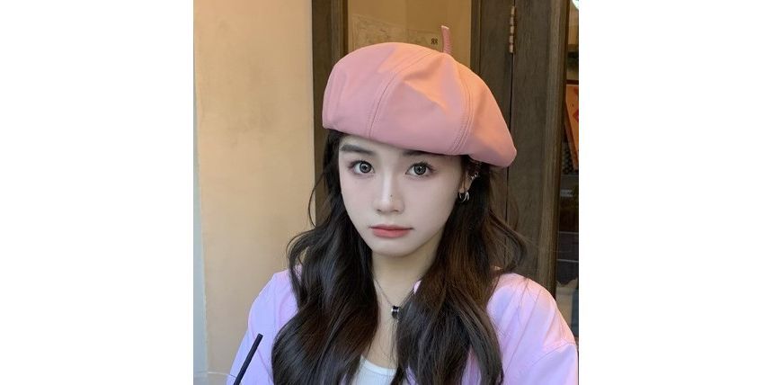 Leather Hat Beret Plain Faux