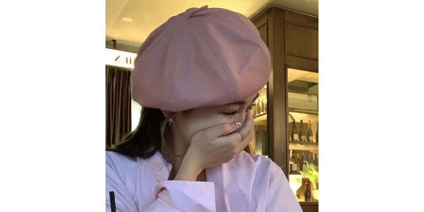 Leather Hat Beret Plain Faux