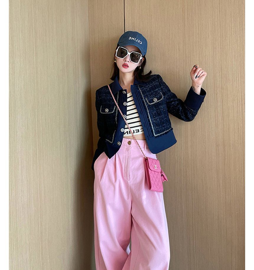 Tweed Sequined Button-Up Jacket