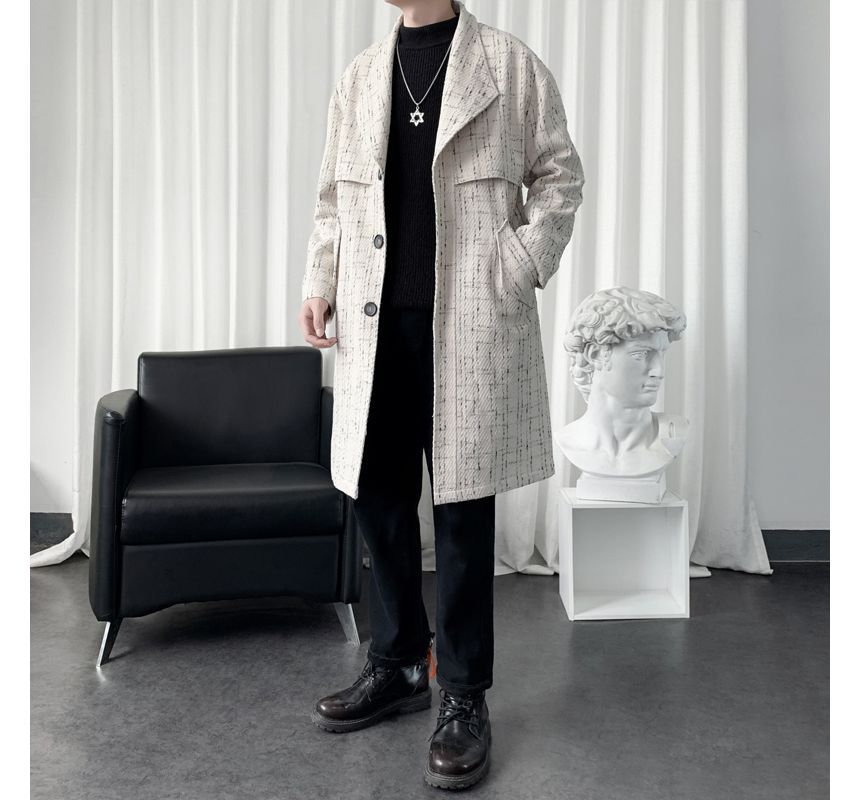 Tweed Button-Up Long Coat