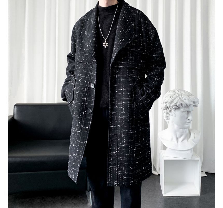 Tweed Button-Up Long Coat