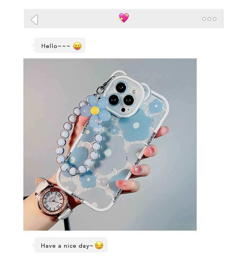 Flower Bead Chain Case Phone Transparent