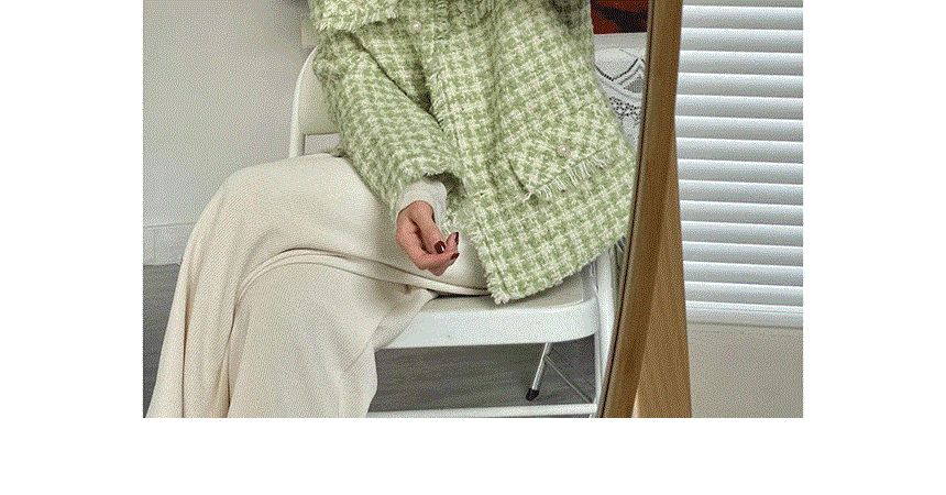 Crew Neck Tweed Button Jacket