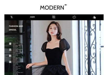 Puff-Sleeve Square-Neck Lace-Up Back A-Line Evening Gown (Various Designs)