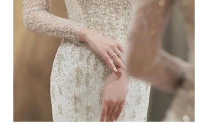 Long-Sleeve Open-Back Rhinestone Bodycon Wedding Gown