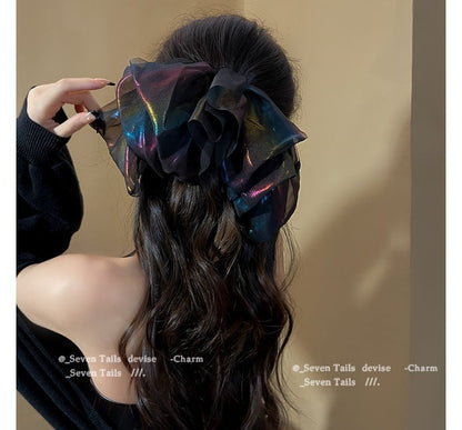 Holographic Mesh Bow Hair Clip