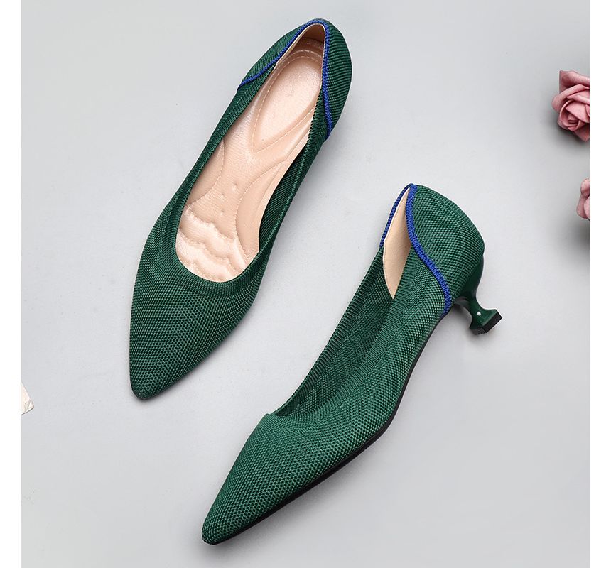 Kitten Pointy-Toe Knit Heel Pumps