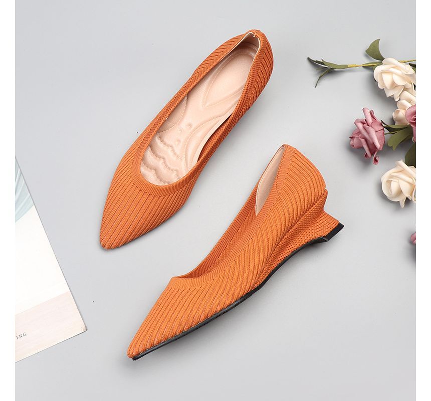 Knit Wedge Pumps Pointy-Toe Heel