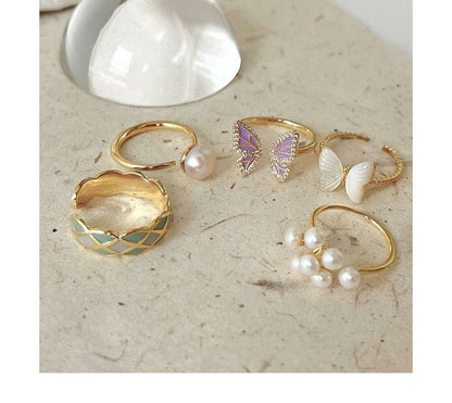 Freshwater Pearl / Butterfly / Glaze Alloy Open Ring (various designs)