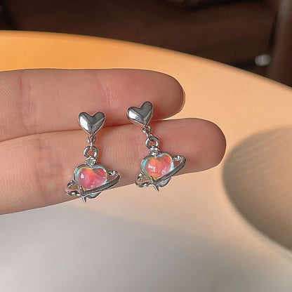 Heart Planet Alloy Dangle Earring