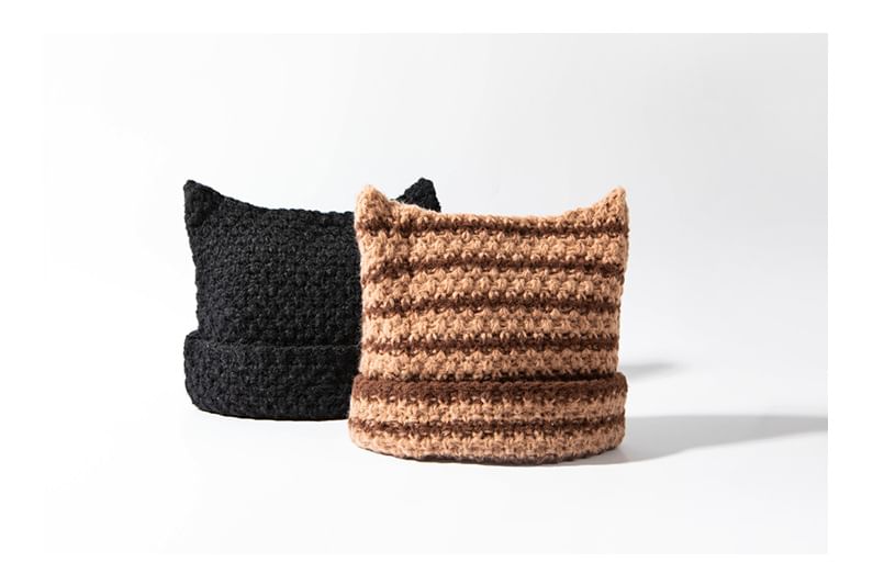Striped Knit Beanie Cat Ear