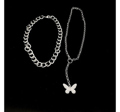 Set of 2: Butterfly Chain Necklace + Chunky Chain Necklace