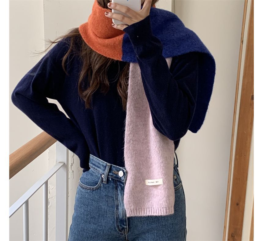 Applique Lettering Block Knit Scarf Color