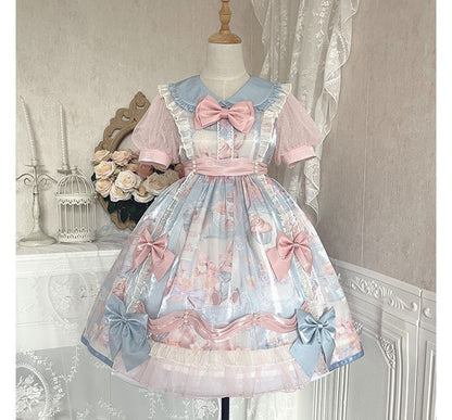 Puff-Sleeve Floral Print Bow Lolita Dress (Various Designs)