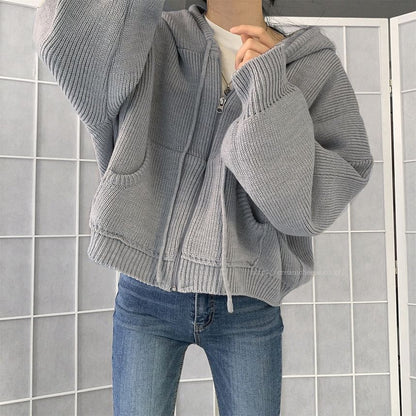 Plain Hooded Zip Cardigan