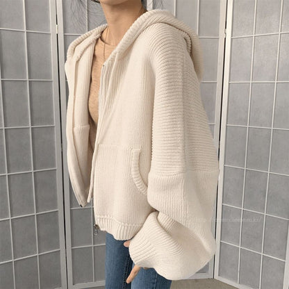 Plain Hooded Zip Cardigan