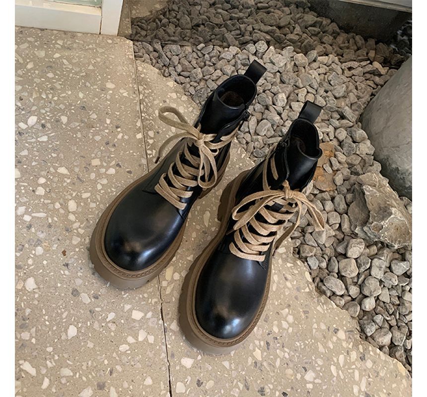 Color Block Short Boots Chunky-Heel