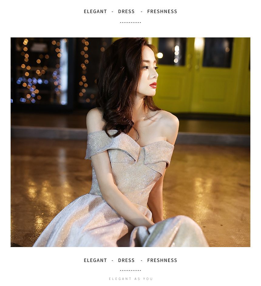 Gown Glitter Shoulder Dress / Cocktail Evening Off A-Line