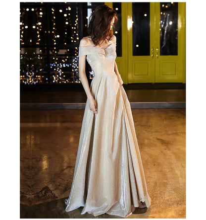 Off Shoulder Glitter A-Line Cocktail Dress / Evening Gown