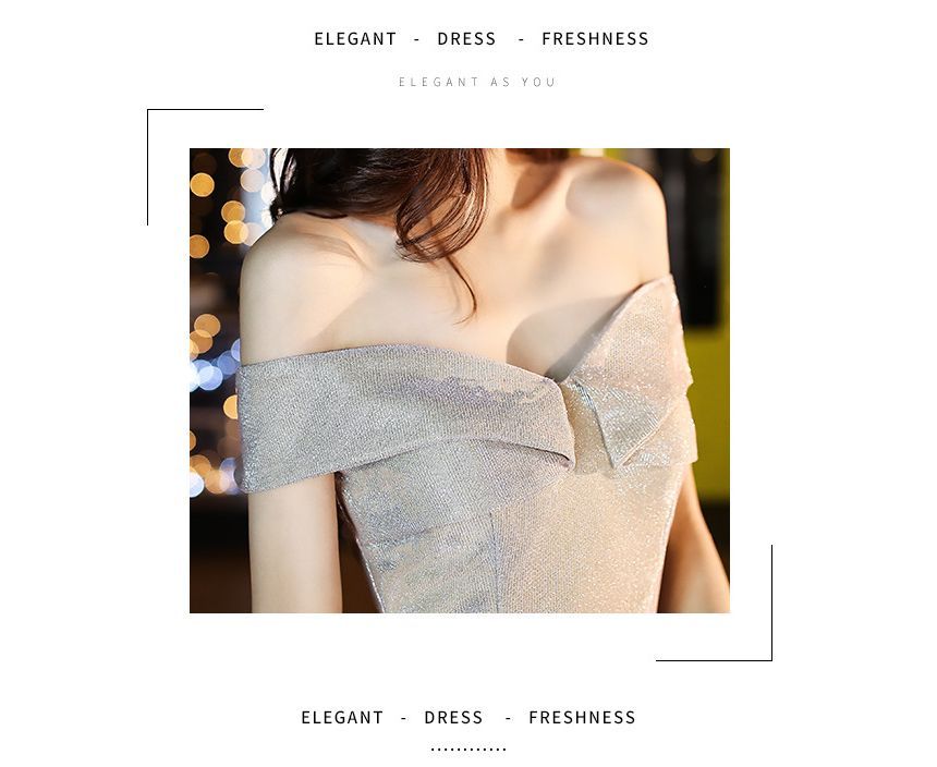 Gown Glitter Shoulder Dress / Cocktail Evening Off A-Line