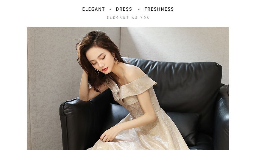 Gown Glitter Shoulder Dress / Cocktail Evening Off A-Line