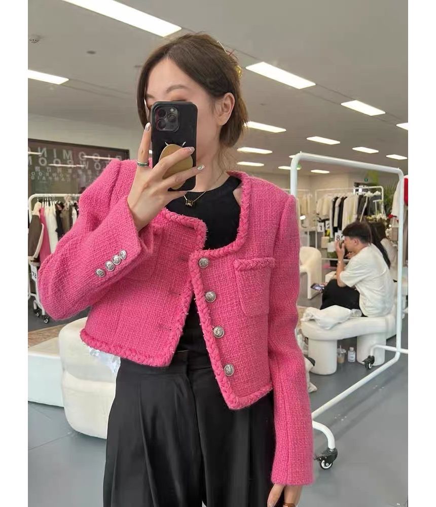 Square Neck Plain Tweed Single Breasted Jacket (Various Designs)