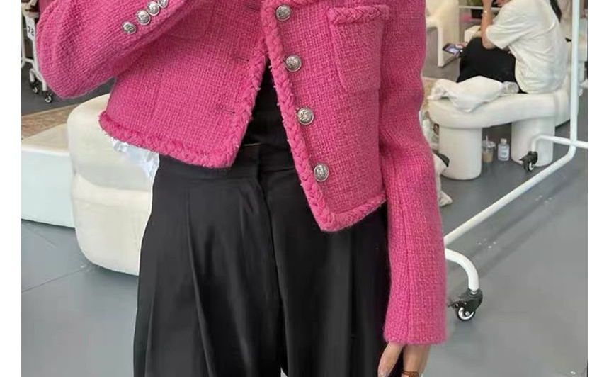 Square Neck Plain Tweed Single Breasted Jacket (Various Designs)