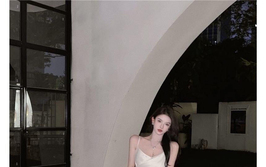 Plain Dress Strap Midi Spaghetti Slim-Fit