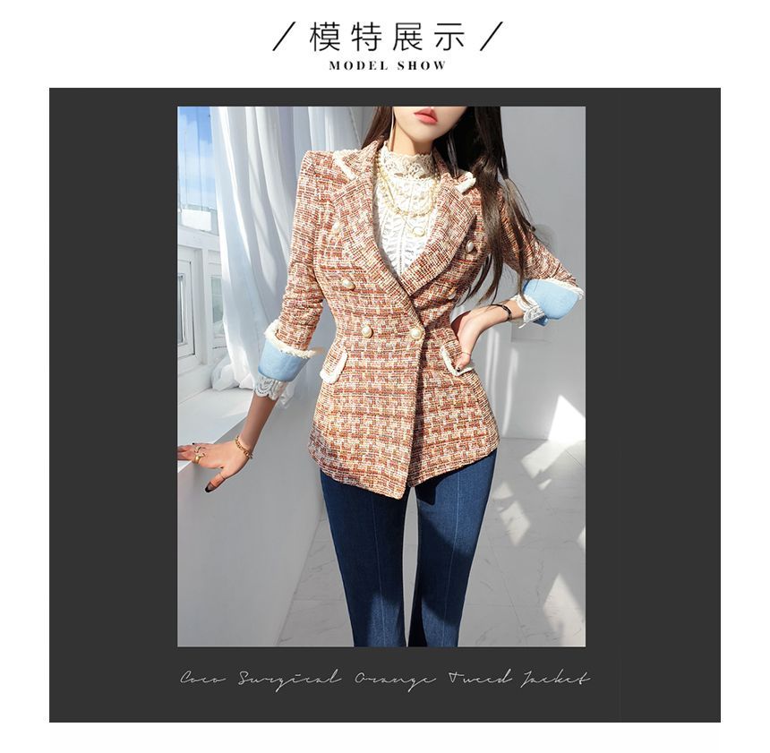 Double Breasted Tweed Slim-Fit Blazer