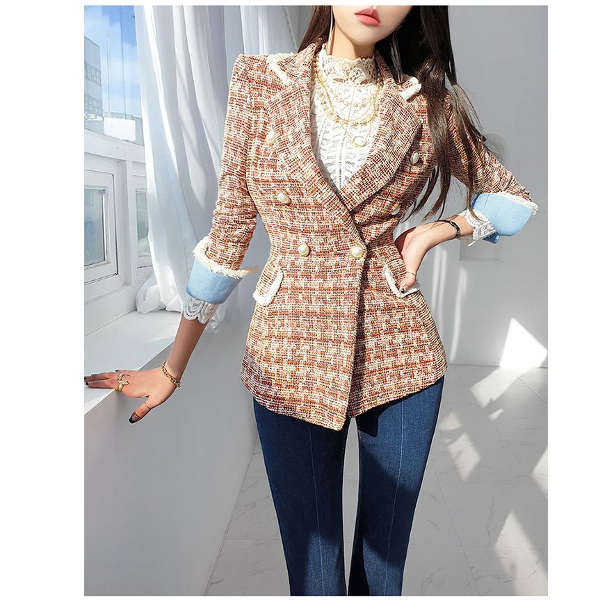 Double Breasted Tweed Slim-Fit Blazer