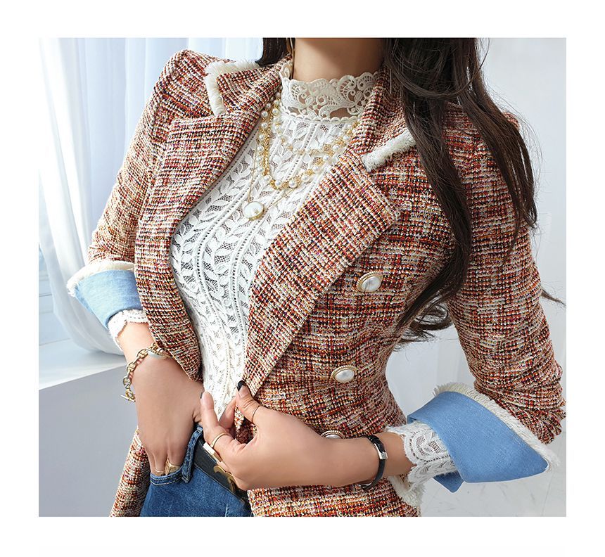 Double Breasted Tweed Slim-Fit Blazer