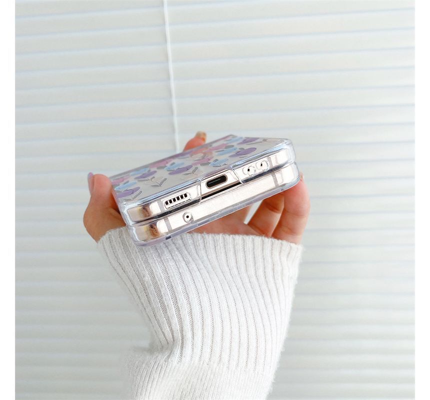 Heart Print / Flower Print with  Chain Mobile Phone Case- Samsung Galaxy Z Flip 3 / Flip 4